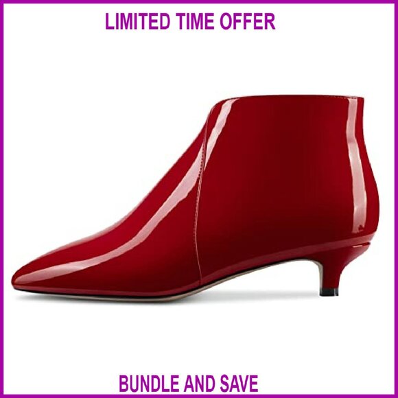 Women's Patent Ankle Boots Pointed Toe 1.5 Inch Kitten Heel Zipper Dress Shoes - Picture 3 of 6